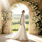 Elegantes Maxikleid in Weiß mit Rundhals, Spitzen-Taille und fließender A-Linie