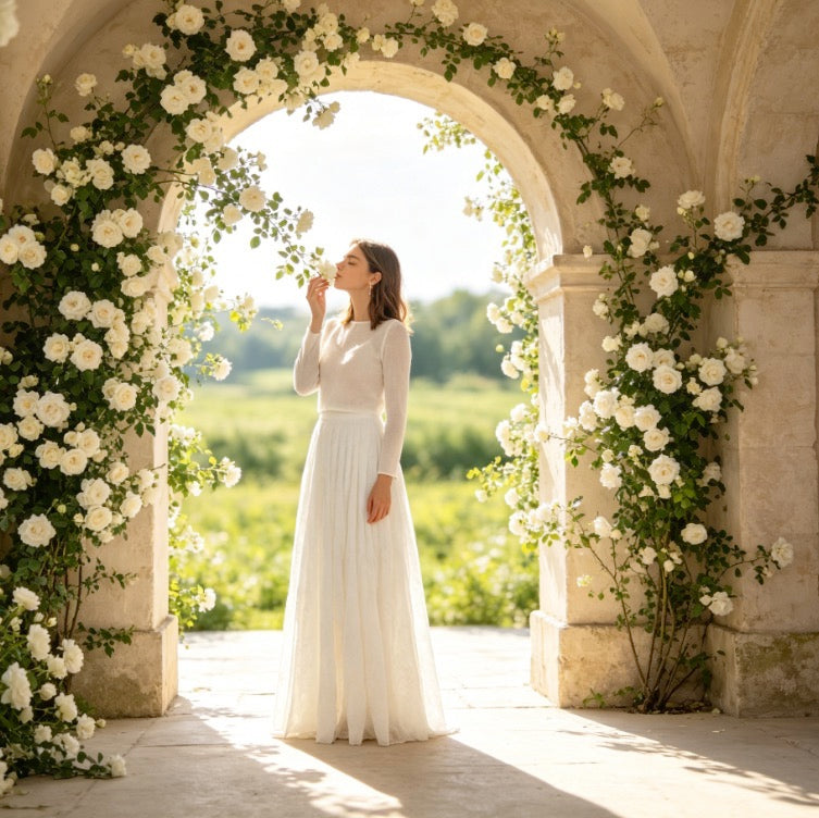 Exquisites Maxikleid in Weiß mit Lagen-Spitze, Spaghettiträgern und weitem Rock