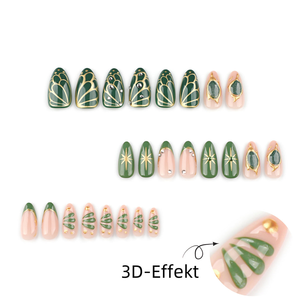 Almond Nägel in 3D Nude mit Schmetterlings-Design im Boho-Stil und edlem Look