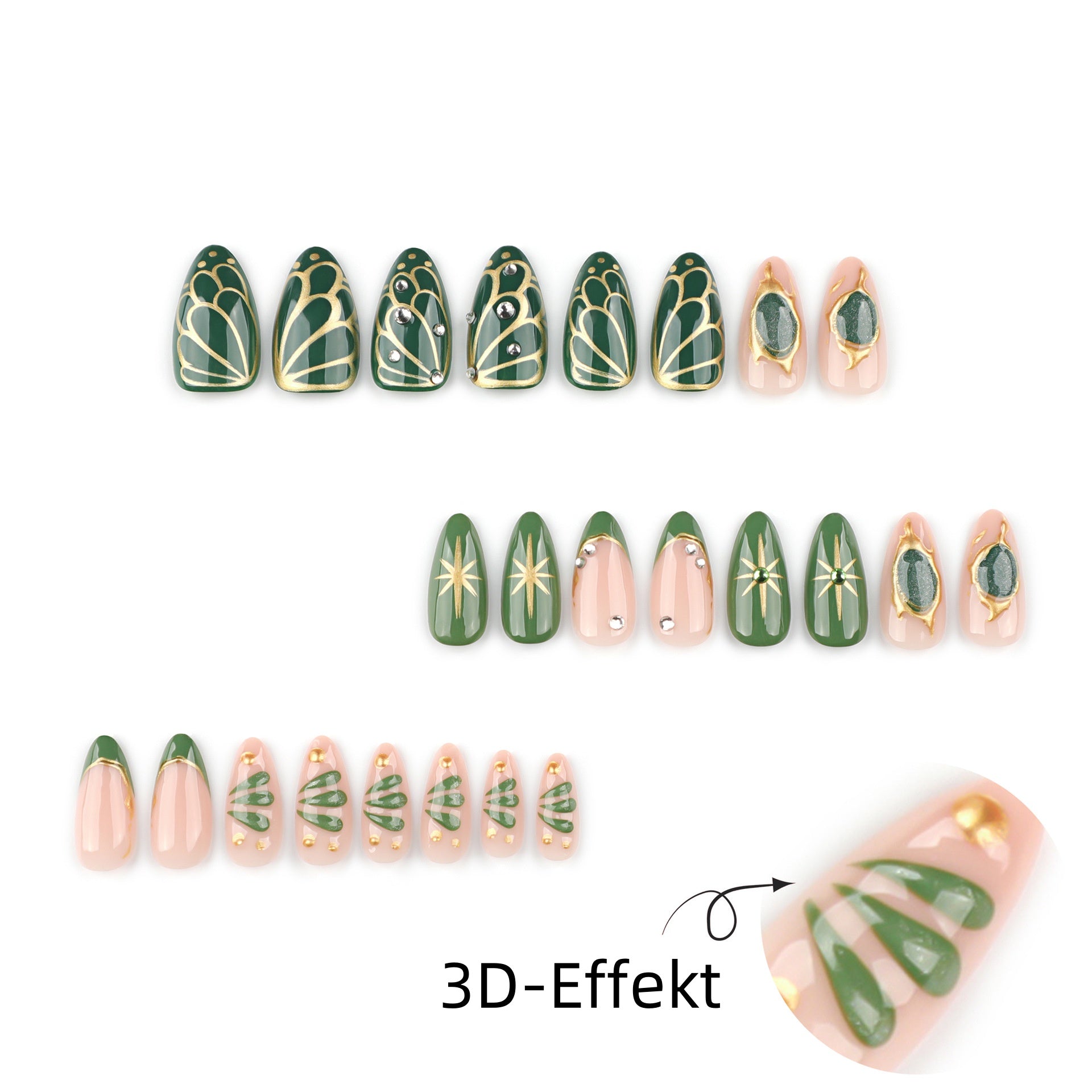 Almond Nägel in 3D Nude mit Schmetterlings-Design im Boho-Stil und edlem Look