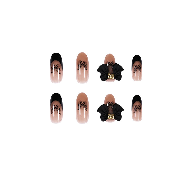 Almond Nägel in Dunklem Braun Transparent mit Barock Gothic Schleife