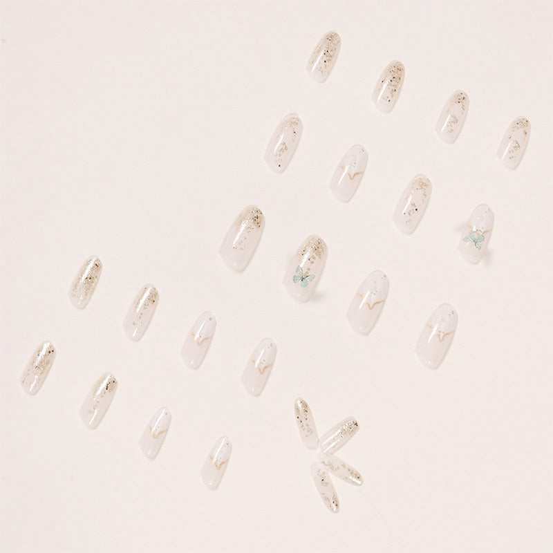 Almond Nägel in Hellgelb mit Schmetterlings-Design im Feenstil