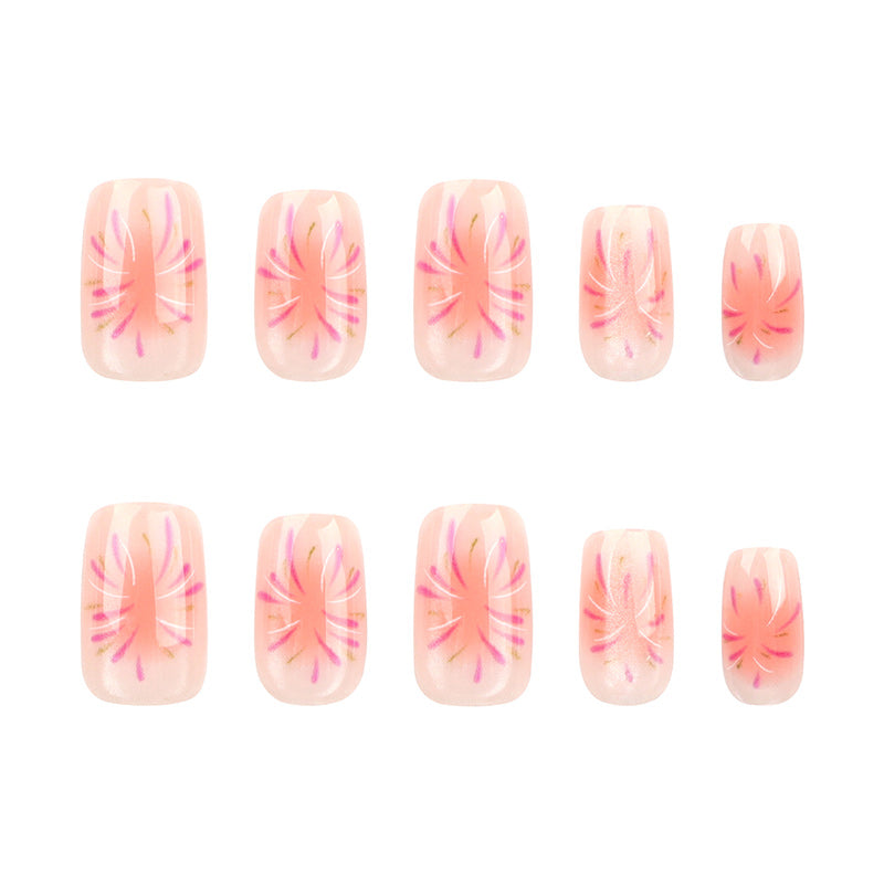 Almond Nägel in Nude mit French und Farbigen Feuerwerk-Effekten in Blush Rosa