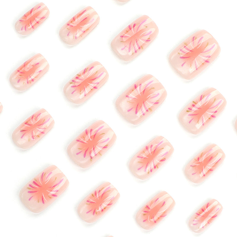 Almond Nägel in Nude mit French und Farbigen Feuerwerk-Effekten in Blush Rosa