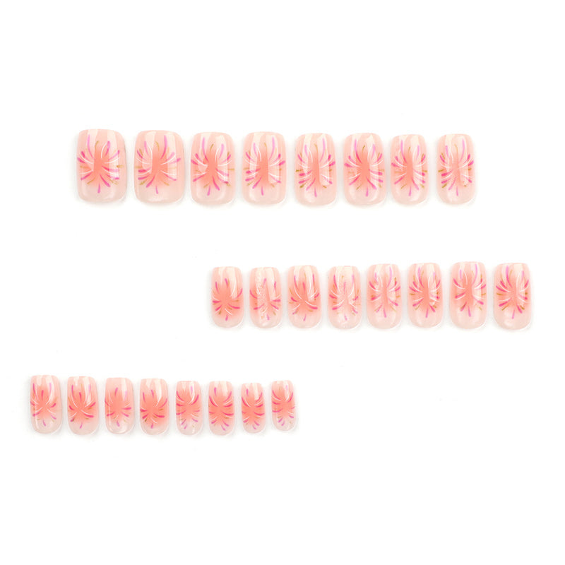 Almond Nägel in Nude mit French und Farbigen Feuerwerk-Effekten in Blush Rosa