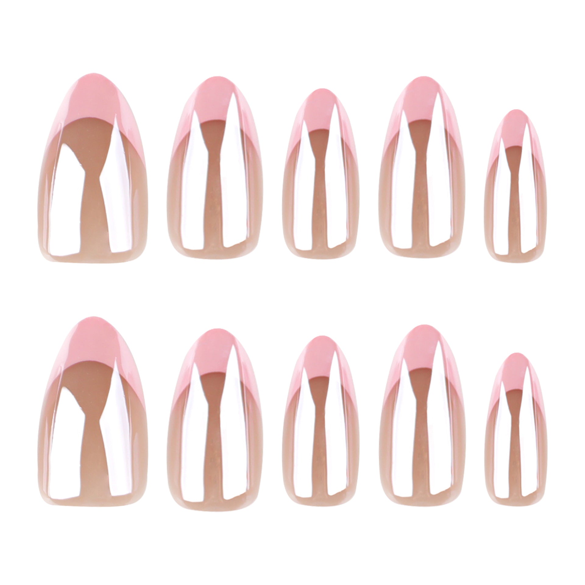 Almond Nägel in Nude mit Glänzendem Überzug, Glitzer und Rosa French