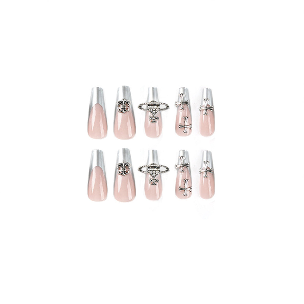 Ballerina Nägel mit Silbernem French und Strasssteinen im Sweet-Cool Stil