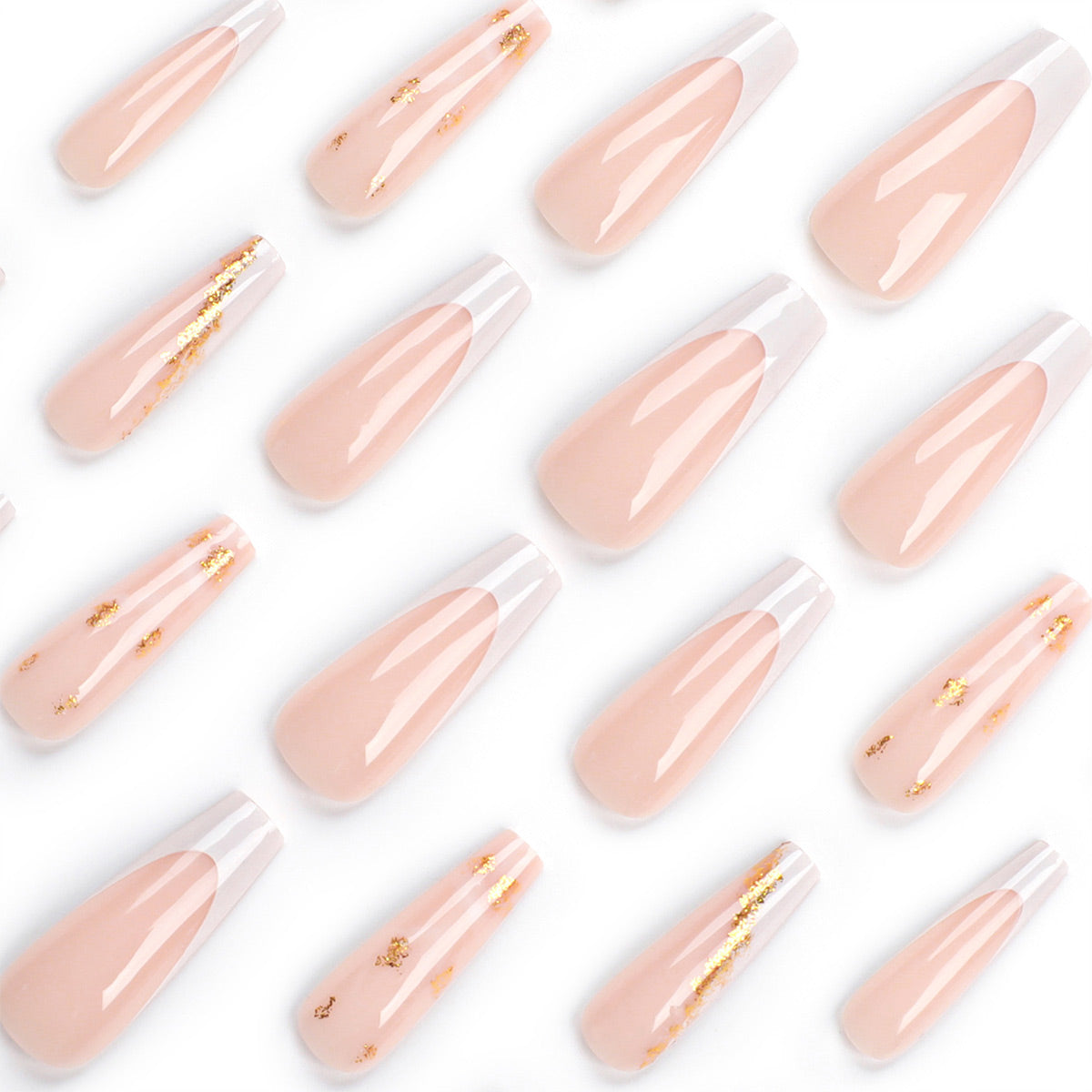 Ballerina Nägel mit Weißem French Design und Schlichtem Goldfolie Akzent