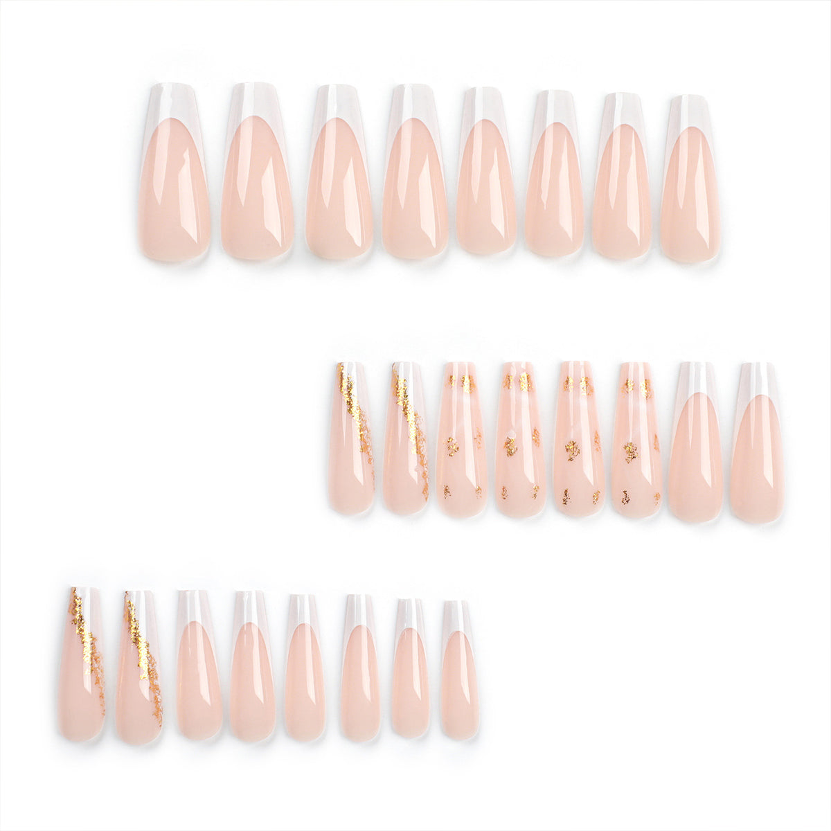 Ballerina Nägel mit Weißem French Design und Schlichtem Goldfolie Akzent