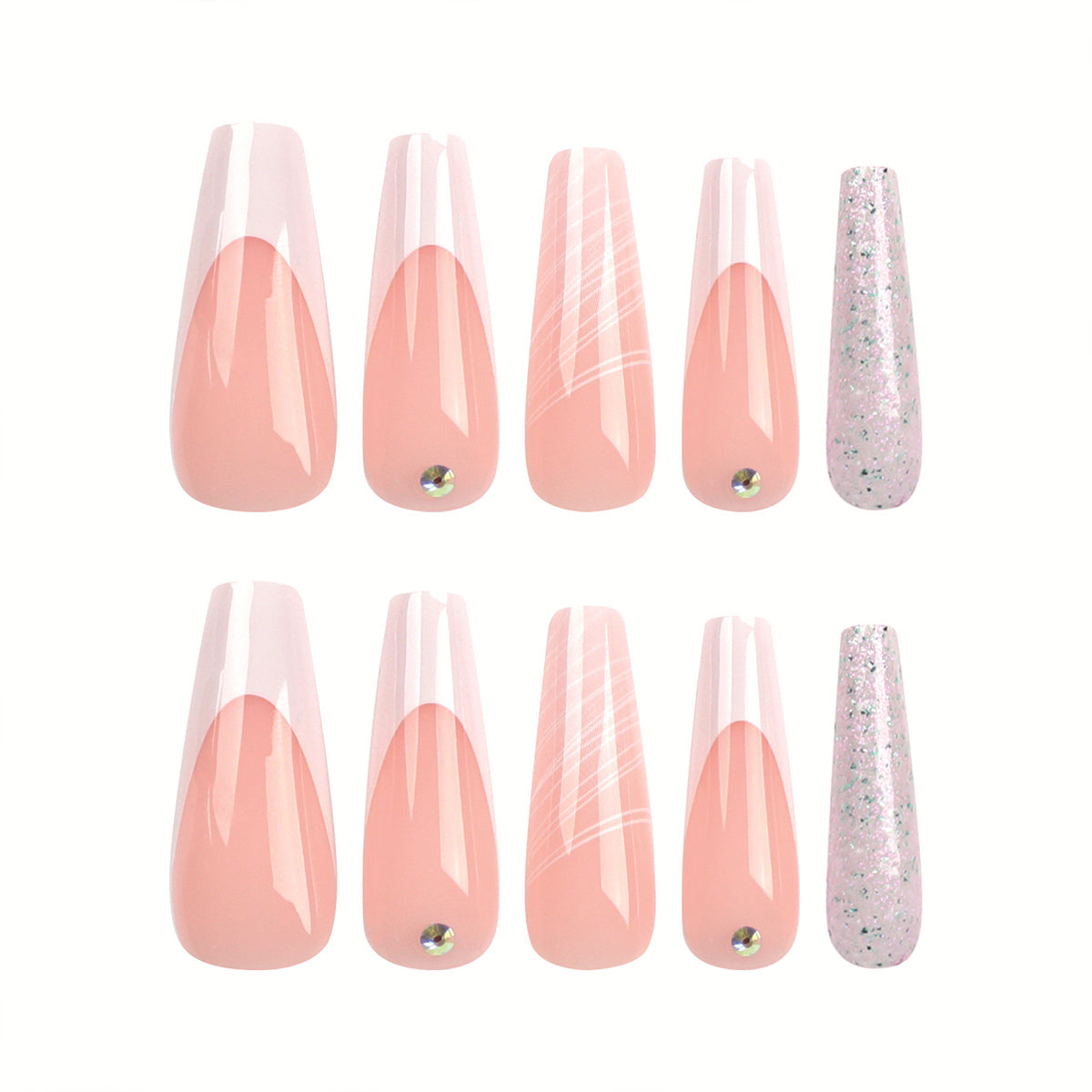 Ballerina Nägel mit Weißem French und Silbernem Glitzer