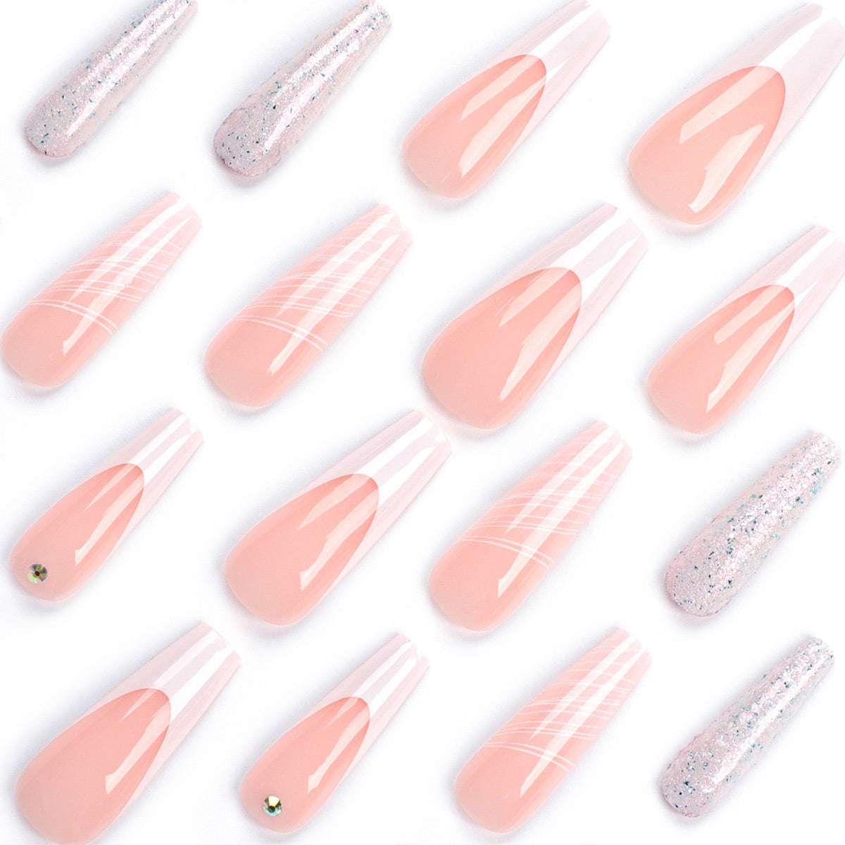 Ballerina Nägel mit Weißem French und Silbernem Glitzer