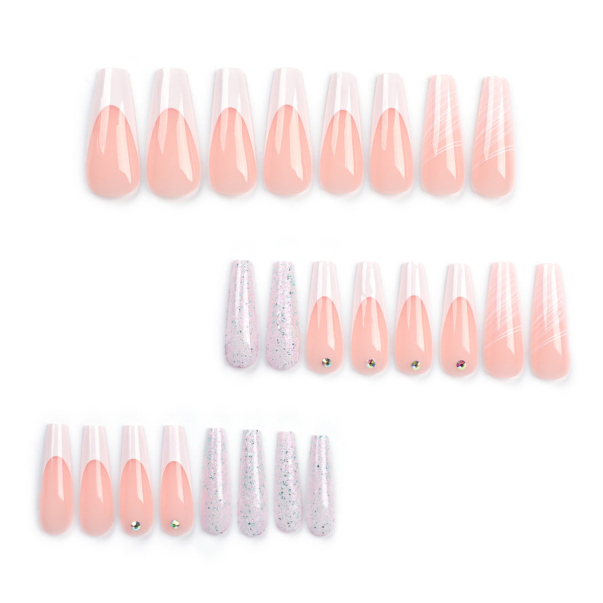 Ballerina Nägel mit Weißem French und Silbernem Glitzer