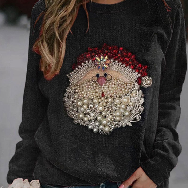 Herren Weihnachts Sweatshirt Schwarz Santa Claus Jewel Art Kuscheliger Plüsch Winter Holiday Pullover