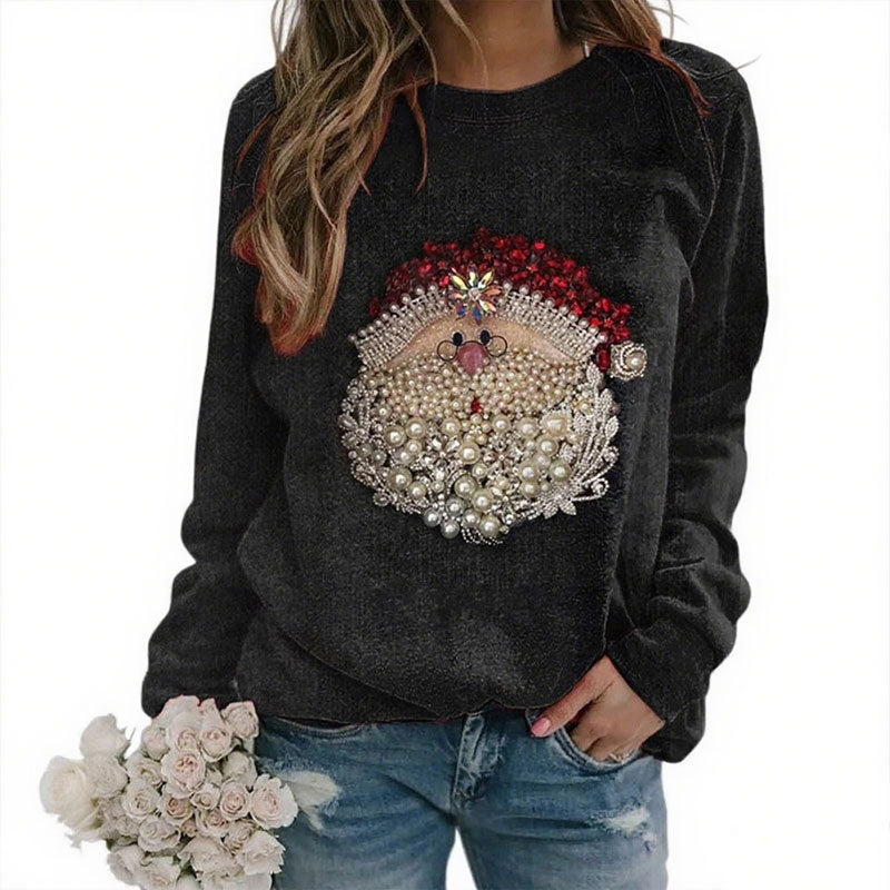 Herren Weihnachts Sweatshirt Schwarz Santa Claus Jewel Art Kuscheliger Plüsch Winter Holiday Pullover