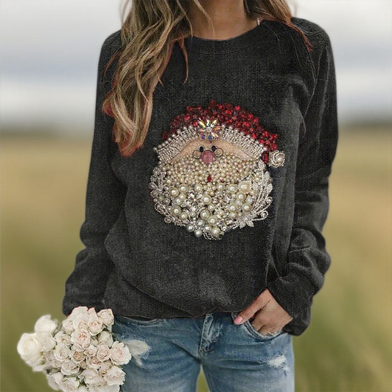 Herren Weihnachts Sweatshirt Schwarz Santa Claus Jewel Art Kuscheliger Plüsch Winter Holiday Pullover