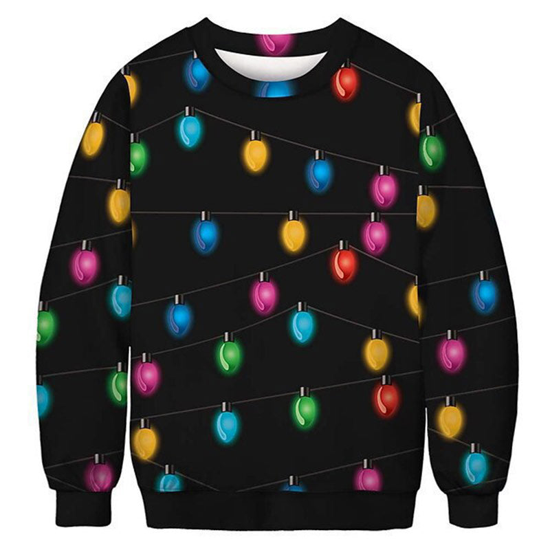 Herren Weihnachts Sweatshirt Schwarz Vintage Weihnachtslichter Inspiriert Kuscheliger Plüsch Winter Holiday Pullover