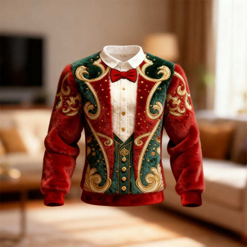 Herren Weihnachts Zweiteiler Set mit rotem Flanell Sweatshirt Warmes Winter Outfit