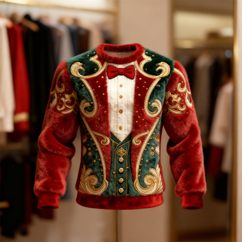 Herren Weihnachts Zweiteiler Set mit rotem Flanell Sweatshirt Warmes Winter Outfit