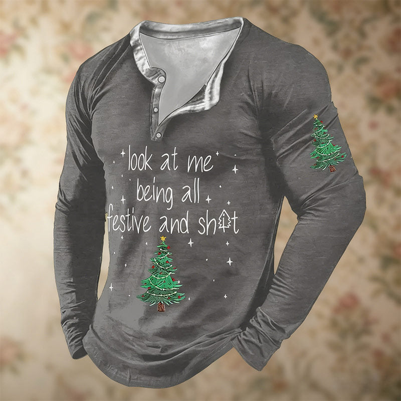 Christmas TShirt Grau Funny Christmas Tree Print Collar Kurzarm Winter Holiday Shirt