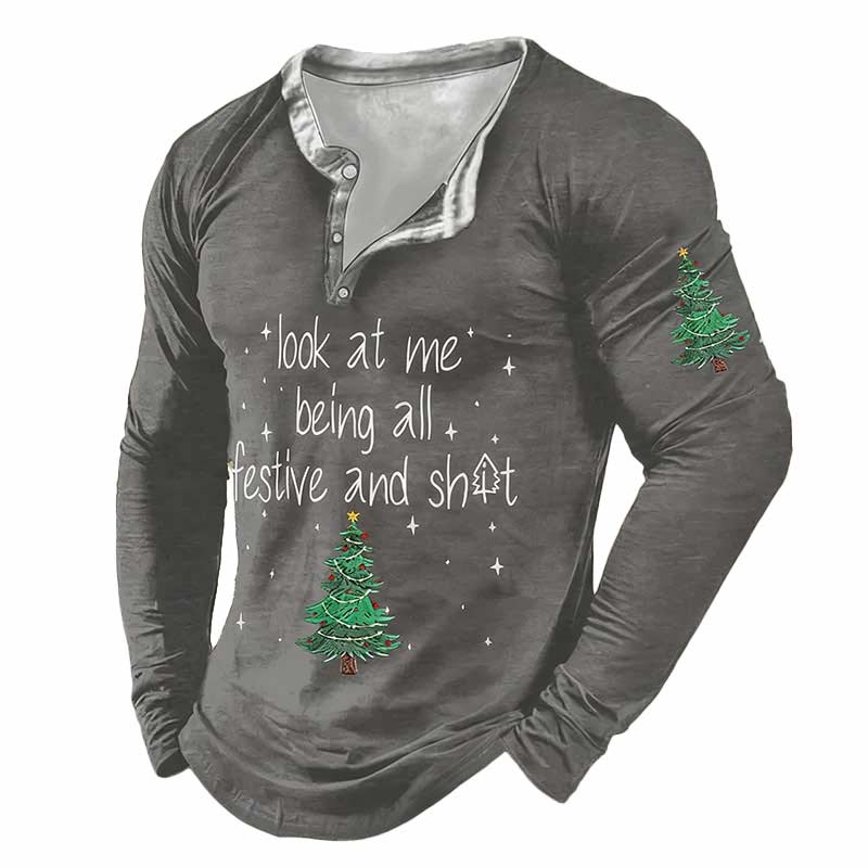 Christmas TShirt Grau Funny Christmas Tree Print Collar Kurzarm Winter Holiday Shirt