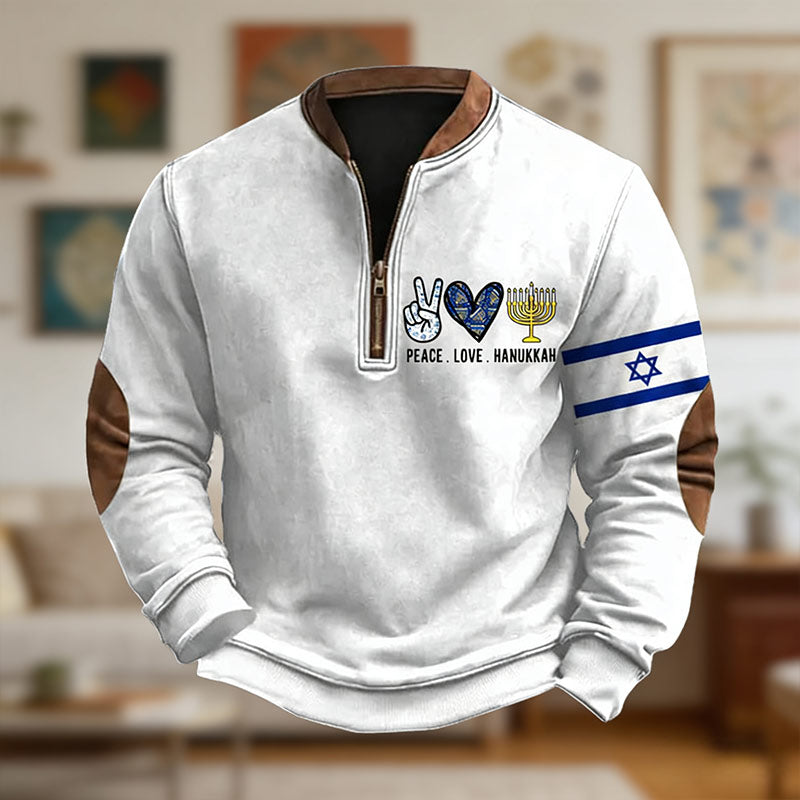 Herren Sweatshirt Weiß Vintage Faith Print Reißverschlusskragen Pullover Warmes Winter Freizeithemd