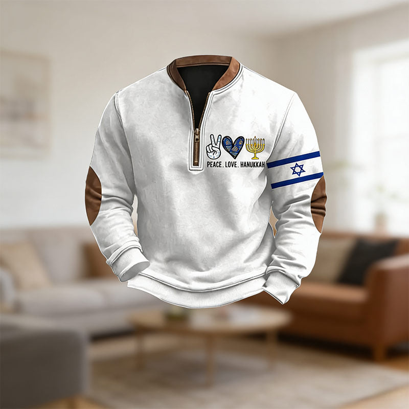 Herren Sweatshirt Weiß Vintage Faith Print Reißverschlusskragen Pullover Warmes Winter Freizeithemd