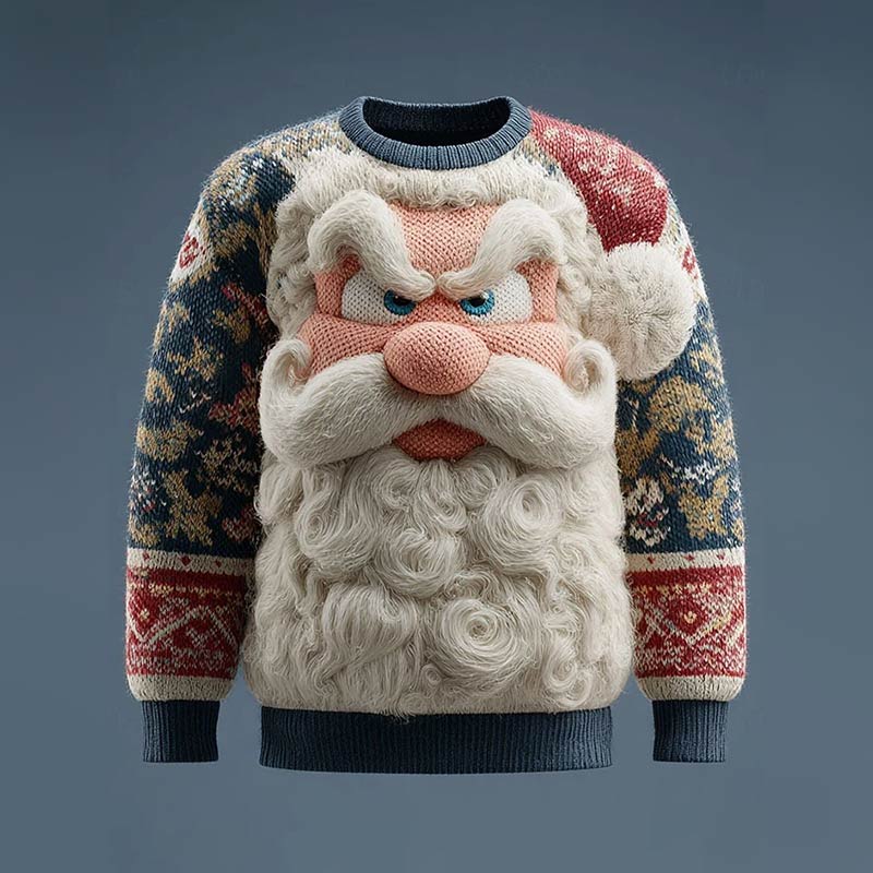 Herren Ugly Christmas Pullover Mehrfarbiger Weihnachtsmann-Strick Festlicher Winter-Urlaubspullover