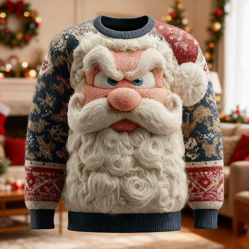 Herren Ugly Christmas Pullover Mehrfarbiger Weihnachtsmann-Strick Festlicher Winter-Urlaubspullover