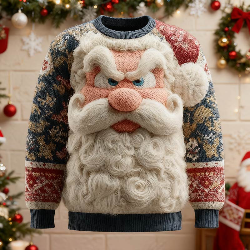 Herren Ugly Christmas Pullover Mehrfarbiger Weihnachtsmann-Strick Festlicher Winter-Urlaubspullover