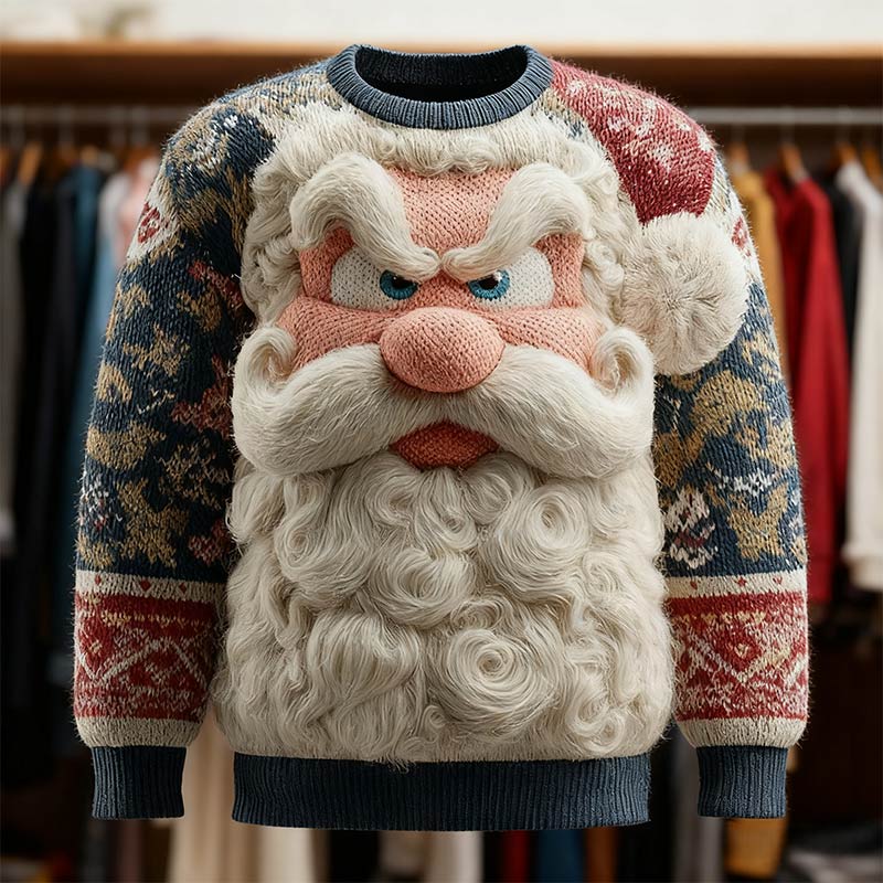 Herren Ugly Christmas Pullover Mehrfarbiger Weihnachtsmann-Strick Festlicher Winter-Urlaubspullover