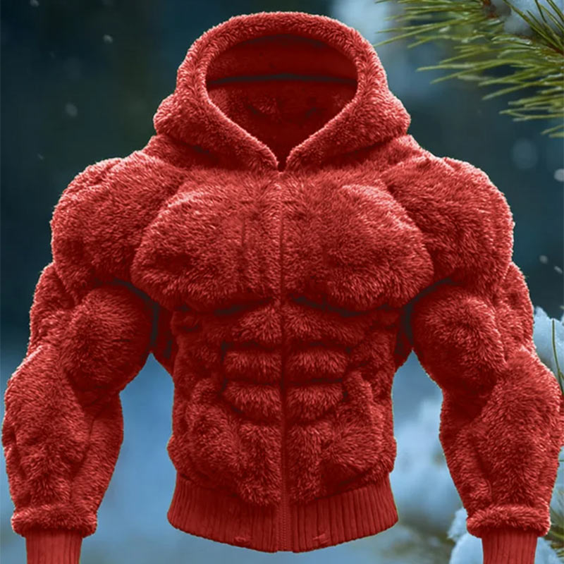Herren Vintage Kapuzenjacke Warm Muskelprint Strickjacke Winter Freizeit Hoodie