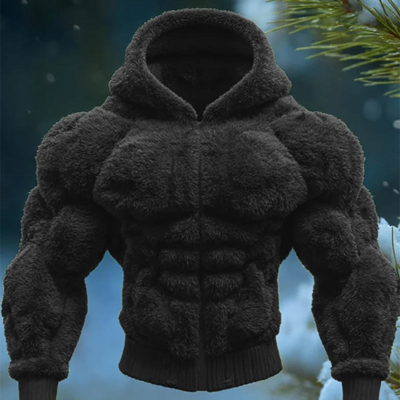 Herren Vintage Kapuzenjacke Warm Muskelprint Strickjacke Winter Freizeit Hoodie