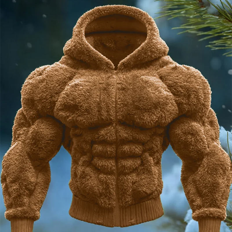 Herren Vintage Kapuzenjacke Warm Muskelprint Strickjacke Winter Freizeit Hoodie