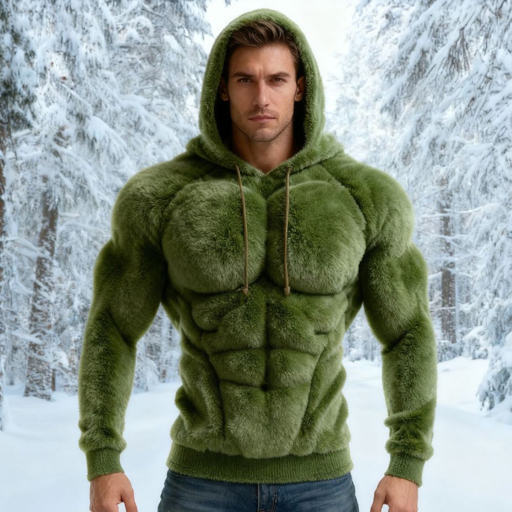 Herren Vintage Kapuzenjacke Warm Muskelprint Strickjacke Winter Freizeit Hoodie