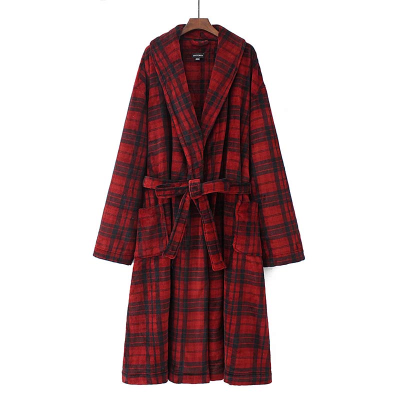 Herren Weihnachts Kapuzen Kaftan Mantel Rot Karomuster Winter Warm Cloak Jacke