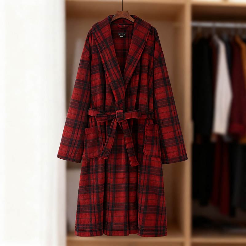 Herren Weihnachts Kapuzen Kaftan Mantel Rot Karomuster Winter Warm Cloak Jacke