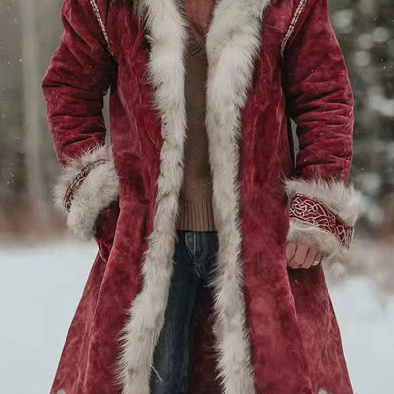 Herren Weihnachts Samt Mantel Rot Santa Outfit Fuzzy Velvet Kapuzen Mantel Winter Warm Coat