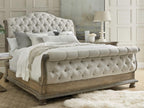 Castella King Tufted Bed in Natural Tan Performance Fabric