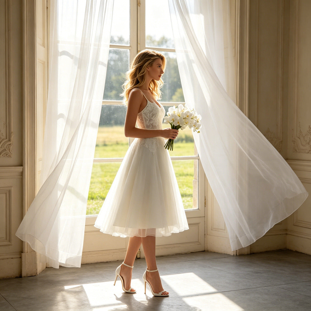 Festliches Abendkleid Weiß – Satin-Optik & Spitze A-Linie Kleid für Besondere Anlässe
