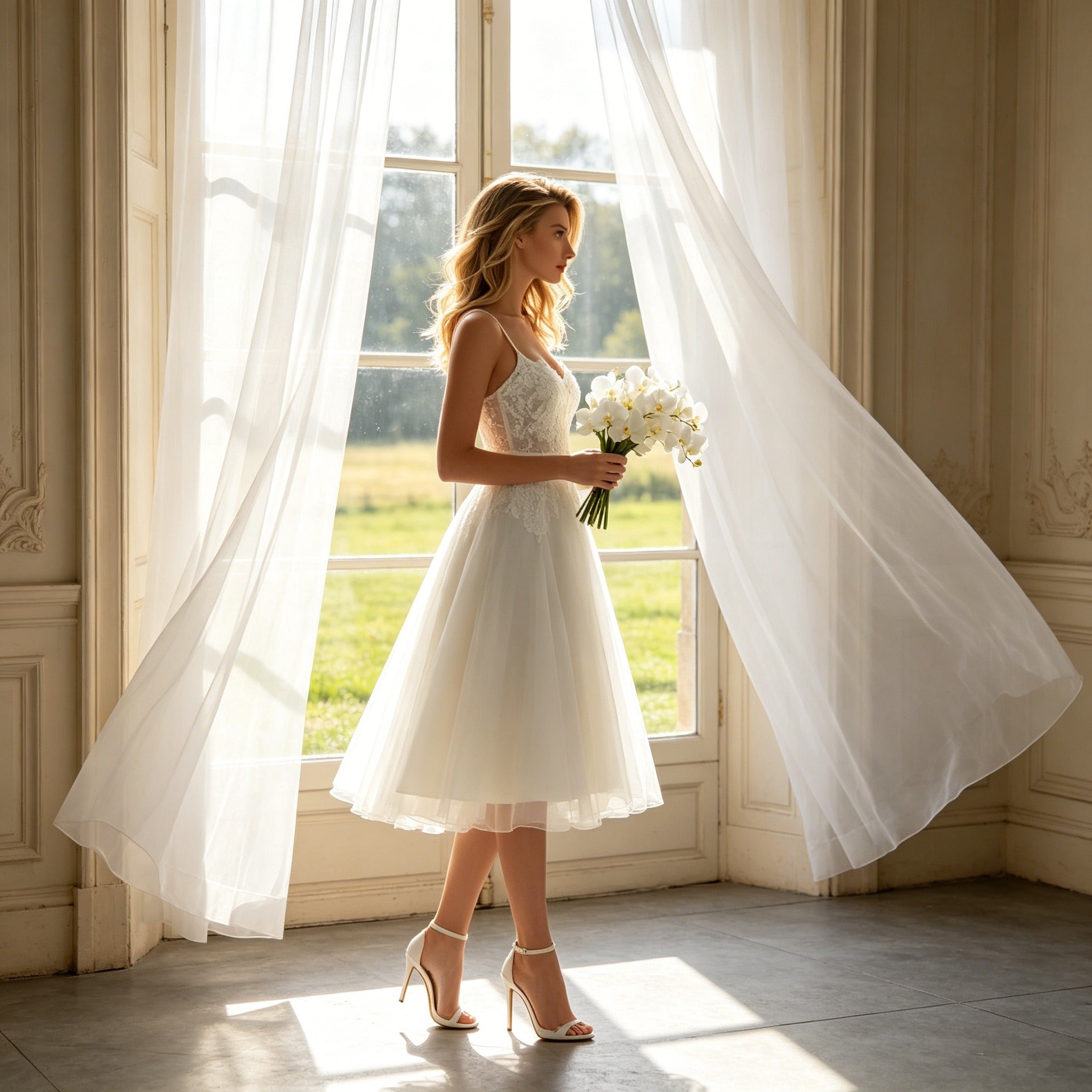 Festliches Abendkleid Weiß – Satin-Optik & Spitze A-Linie Kleid für Besondere Anlässe