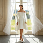 Festliches Cocktailkleid Schulterfrei – Weißes Satin-Kleid für Besondere Anlässe