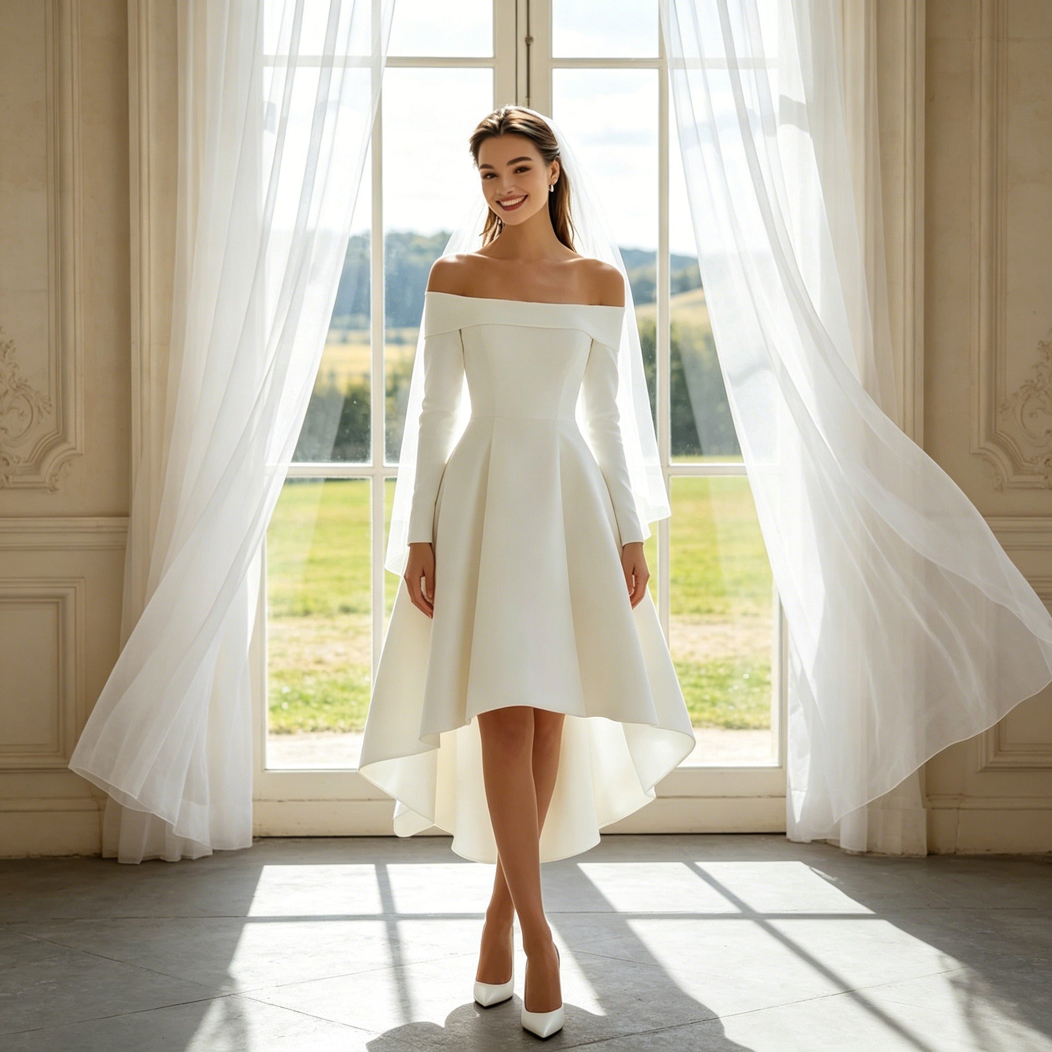 Festliches Cocktailkleid Schulterfrei – Weißes Satin-Kleid für Besondere Anlässe