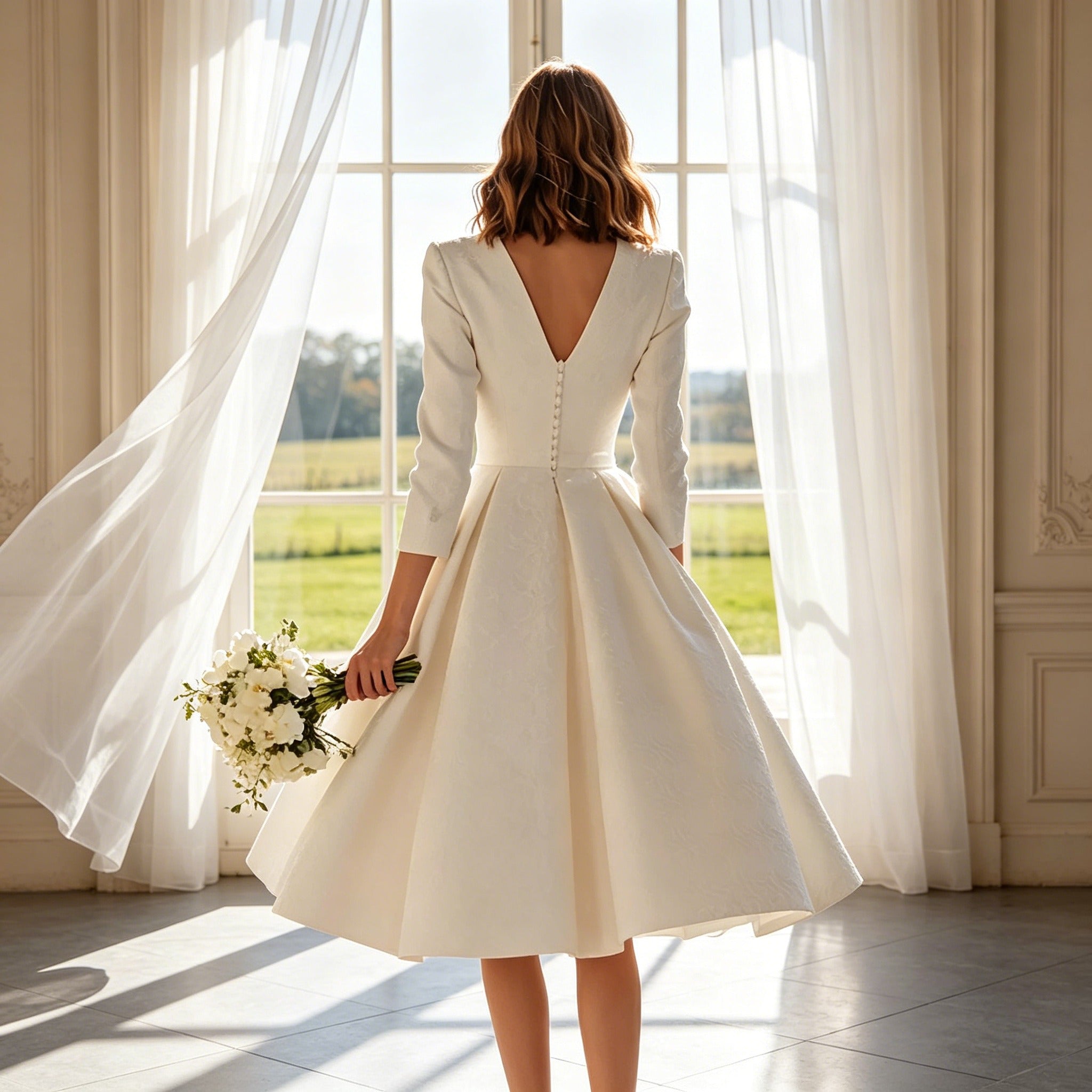Exklusives Weißes Cocktailkleid – Tailliertes Design aus Hochwertigem Jacquard-Stoff