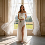 Funkelndes Off-Shoulder Abendkleid Weiß – Elegantes Pailletten-Maxikleid mit Hohem Schlitz