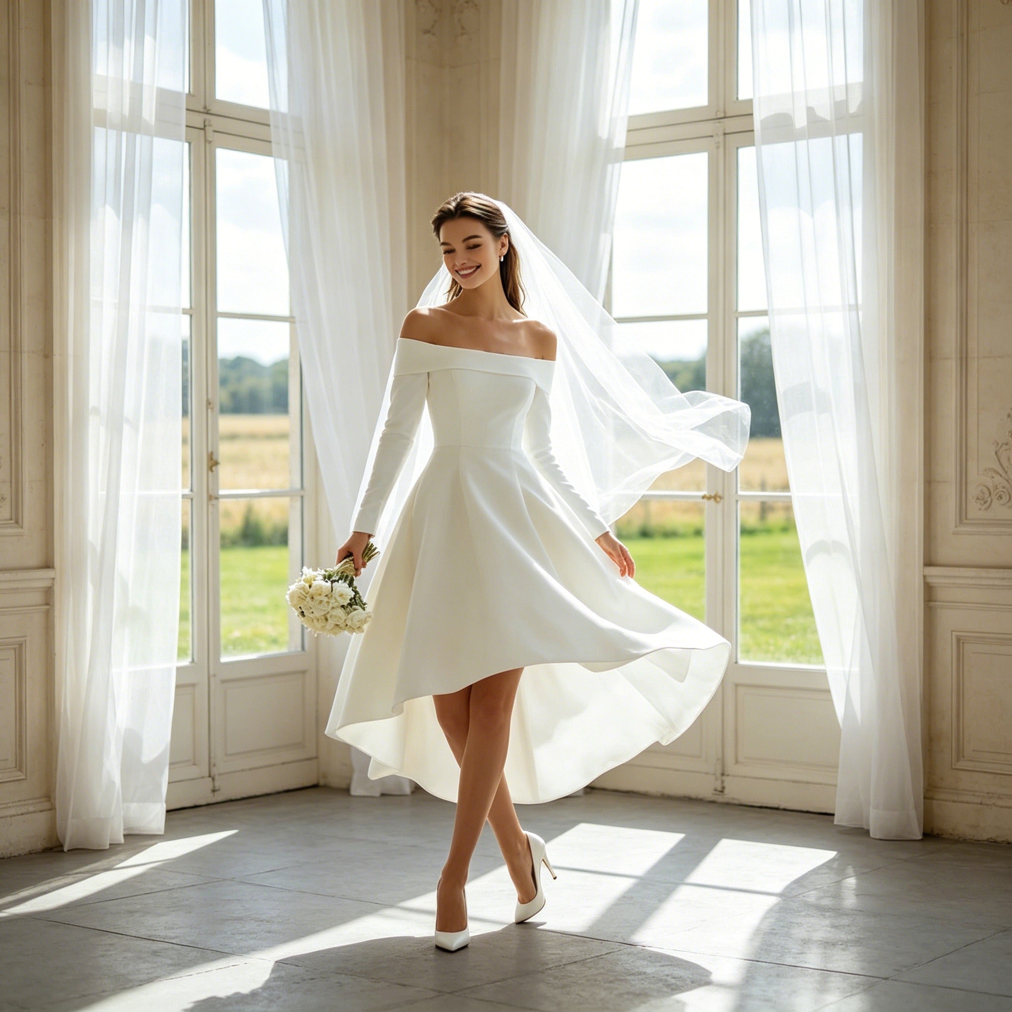 Festliches Cocktailkleid Schulterfrei – Weißes Satin-Kleid für Besondere Anlässe