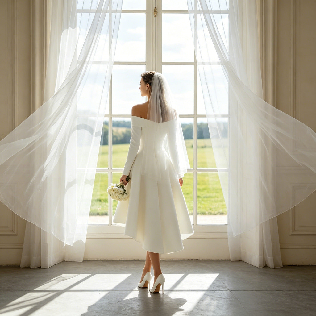 Festliches Cocktailkleid Schulterfrei – Weißes Satin-Kleid für Besondere Anlässe