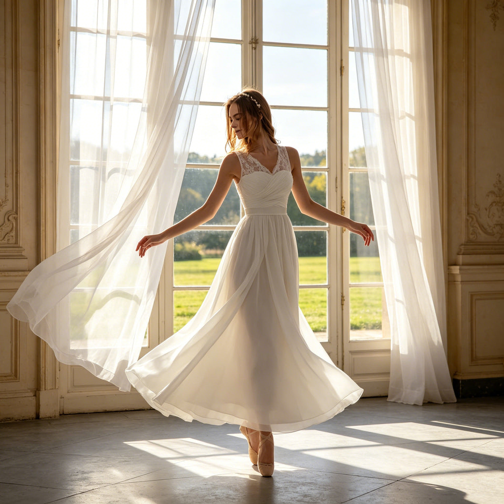 Elegantes Maxikleid in Weiß – Boho-Chic mit Spitze und Fließendem Chiffon-Rock
