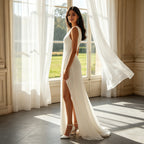 Edles One-Shoulder Abendkleid Weiß – Drapiertes Maxikleid im Göttinnen-Stil mit Schlitz