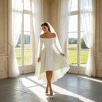 Festliches Cocktailkleid Schulterfrei – Weißes Satin-Kleid für Besondere Anlässe