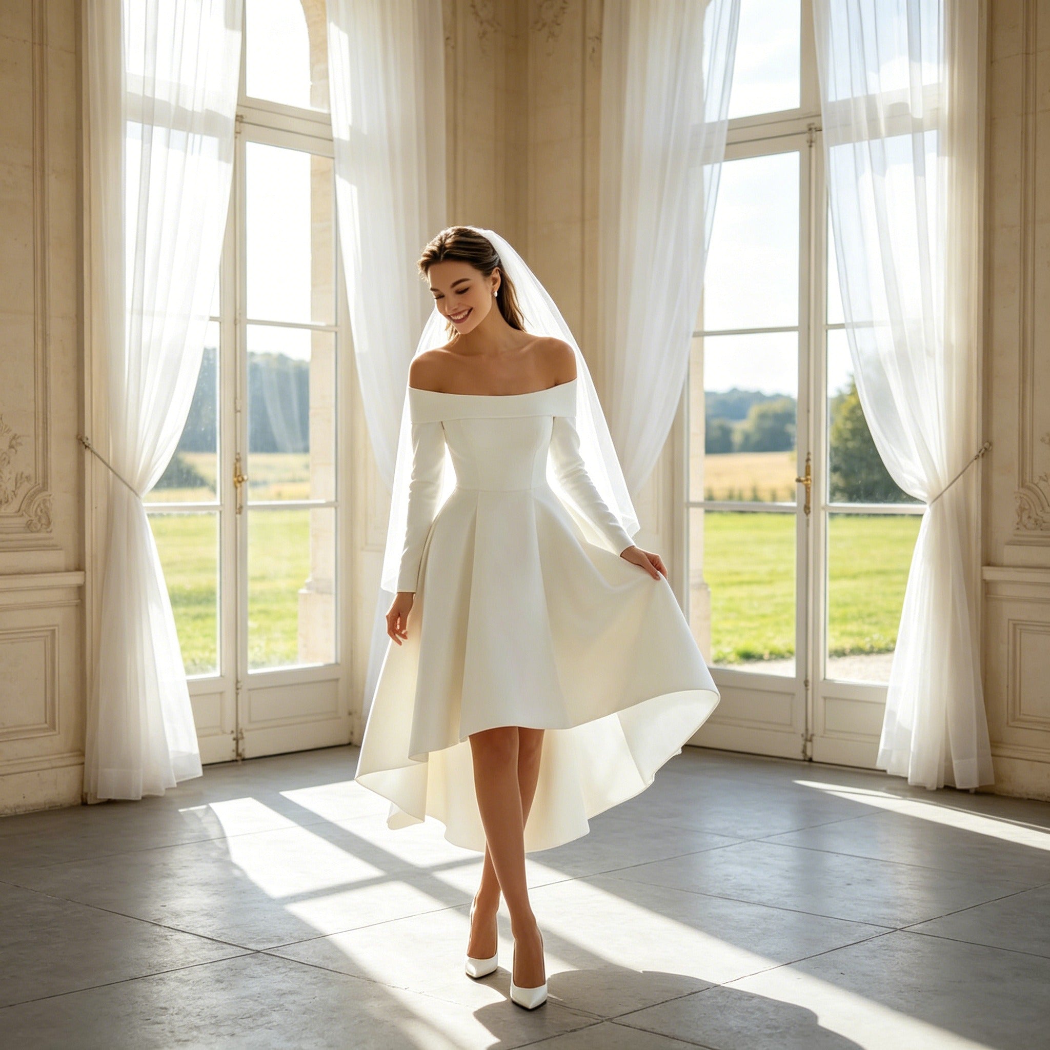 Festliches Cocktailkleid Schulterfrei – Weißes Satin-Kleid für Besondere Anlässe